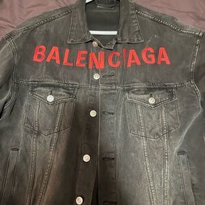 Balenciaga Charcoal Jacket with Red Lettering